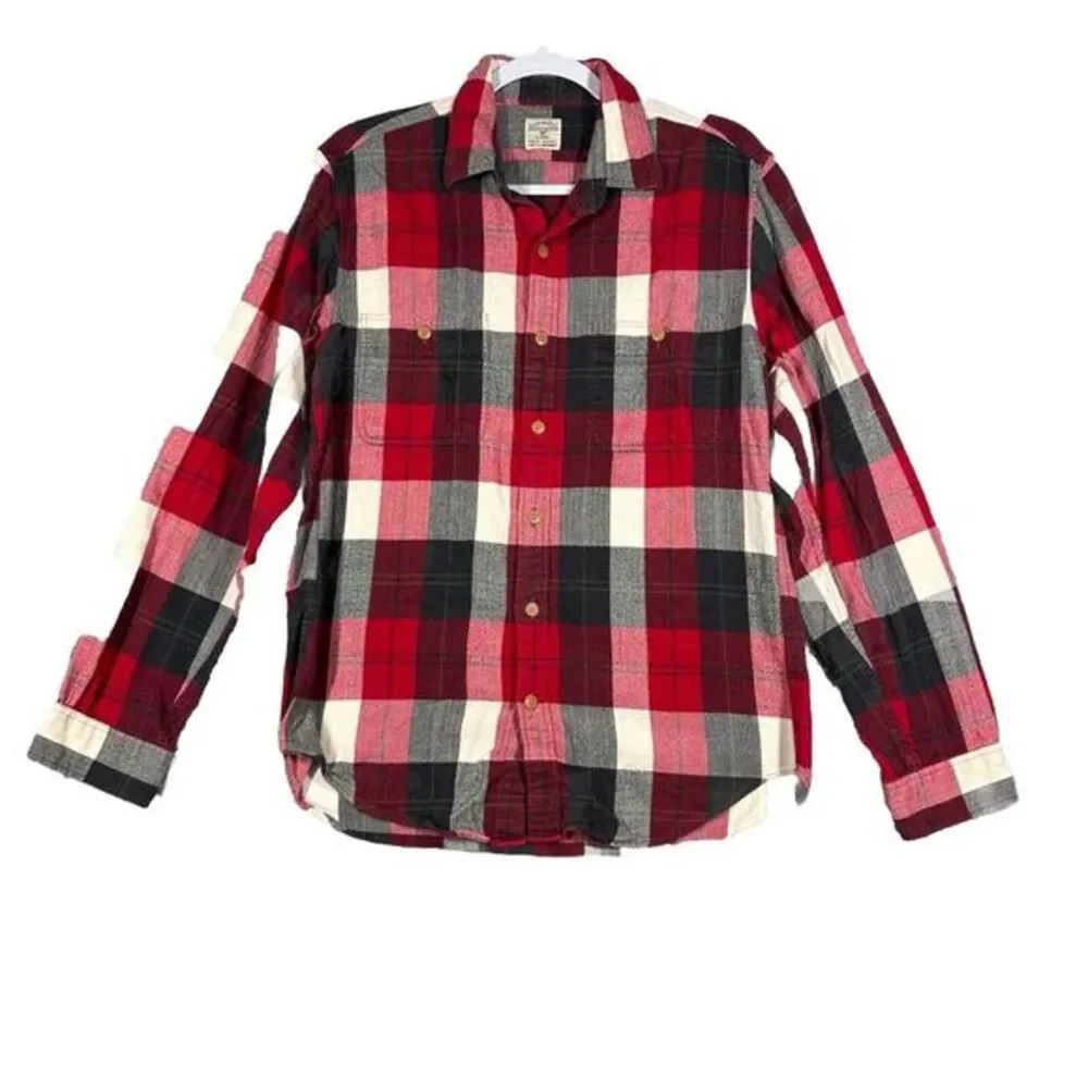 J Crew Shirt‎ Mens Medium Fit Red Buffalo Plaid Flannel Long Sleeve Pockets
